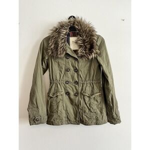 Vintage Hollister Jacket Womens Faux Fur Hooded Double Breasted Parka